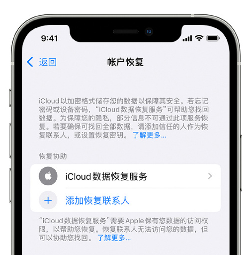 向阳苹果手机维修分享在 iPhone 上设置帐户恢复联系人的方法 